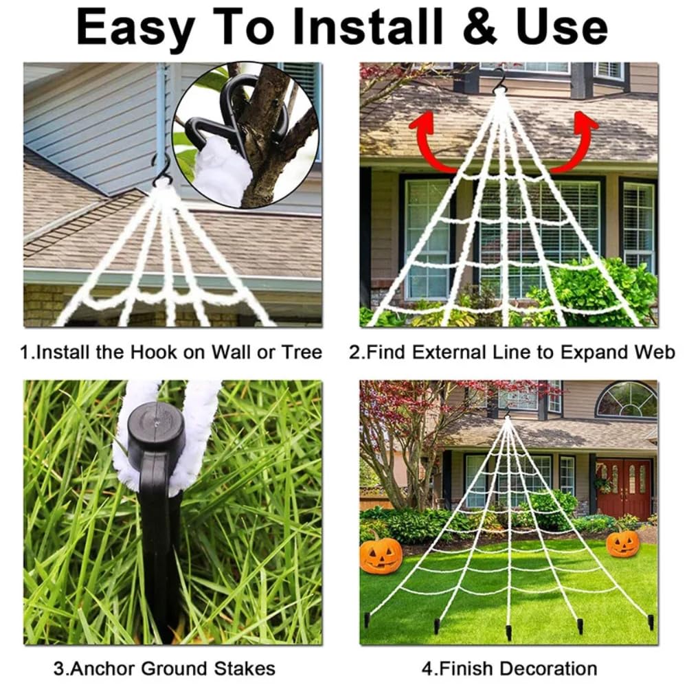 Poevic 6.56 Ft. Scary Giant Spider Decorations Halloween Outdoor 16.4Ft.Stretch Cobweb Decoration Fake Large Props for Yard Lawn Home Costumes Party Haunted House Décor (Giant Spider and Web)