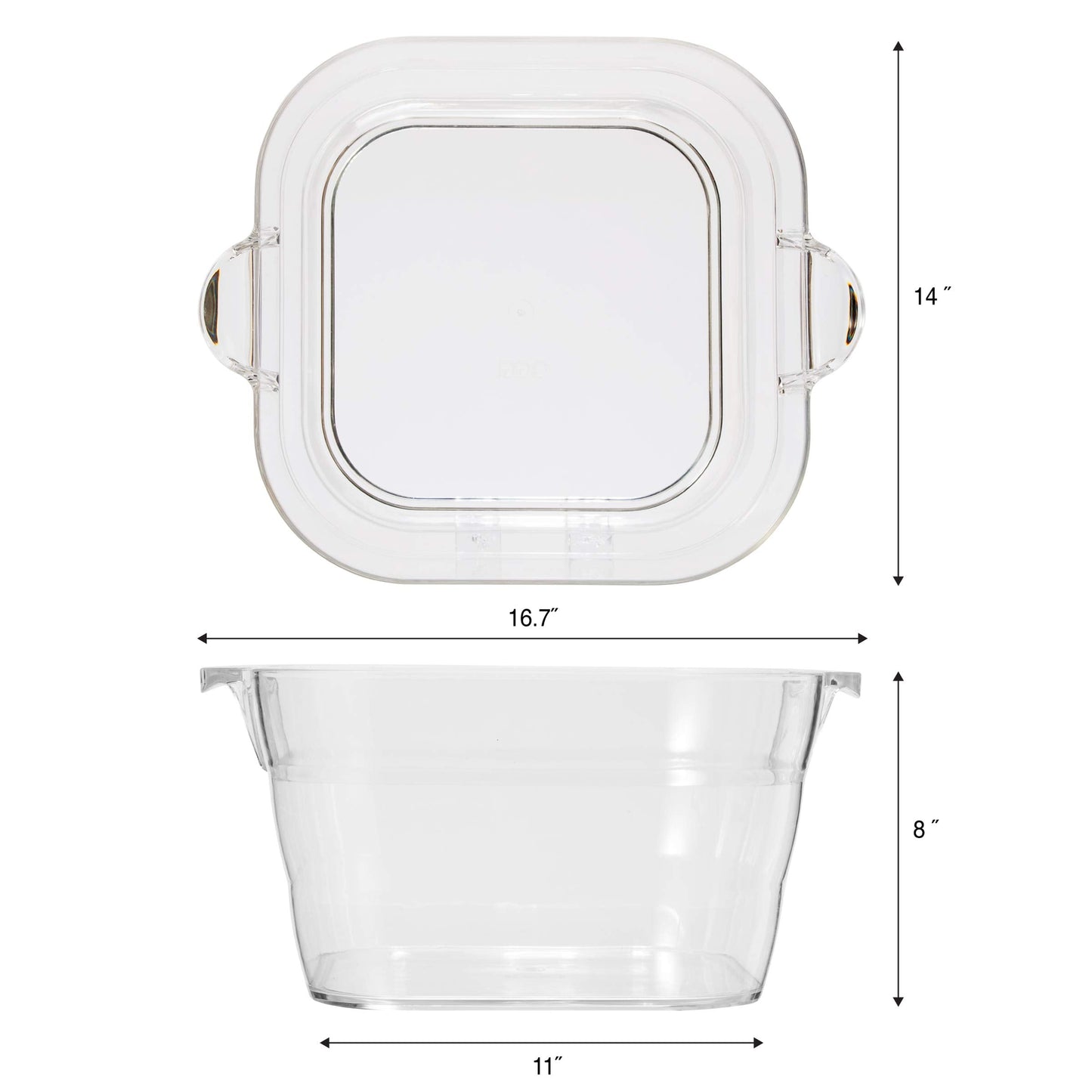 OGGI Acrylic Square Party Tub - Clear Beverage Cooler w/Handles, Wine Cooler, Beer Chiller, Ideal Party Tubs for Drinks, Use Ice Tub for Indoor or Outdoor Bars, 16.75" x 14"