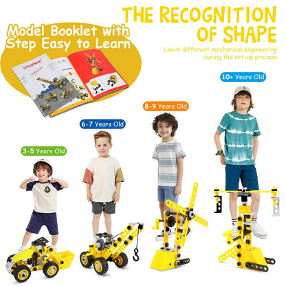 choopheme 10 in 1 Stem Toys for 5 6 7 8 9+ Year Old Building Block Kit Stem Activities Projects Boy Toys Age 4-8 5-7 6-8 8-10 Creative Set Educational Engineering Excavator Construction Birthday
