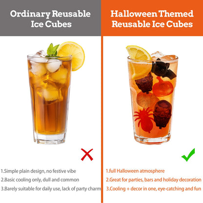 Tngan Halloween Reusable Ice Cubes for Drinks, 300 Pack Shaped Plastic Ice Cubes for Decor, Refreezable Ice Cubes Non-melting for Halloween Party, Bar, Home Celebration BPA Free