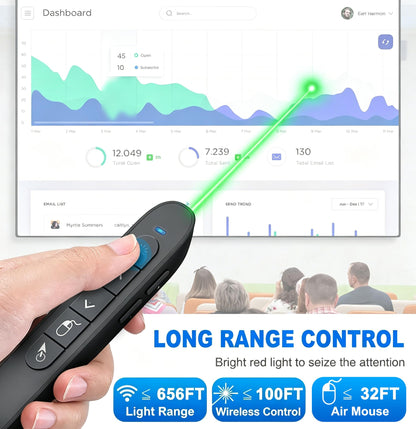 USB Type C Wireless Rechargeable Presenter Remote with Air Mouse, Green Light, Volume Control, Presentation Clicker PPT Pointer 2.4GZ PowerPoint Clicker Slide Advancer for Window Mac Keynote Google
