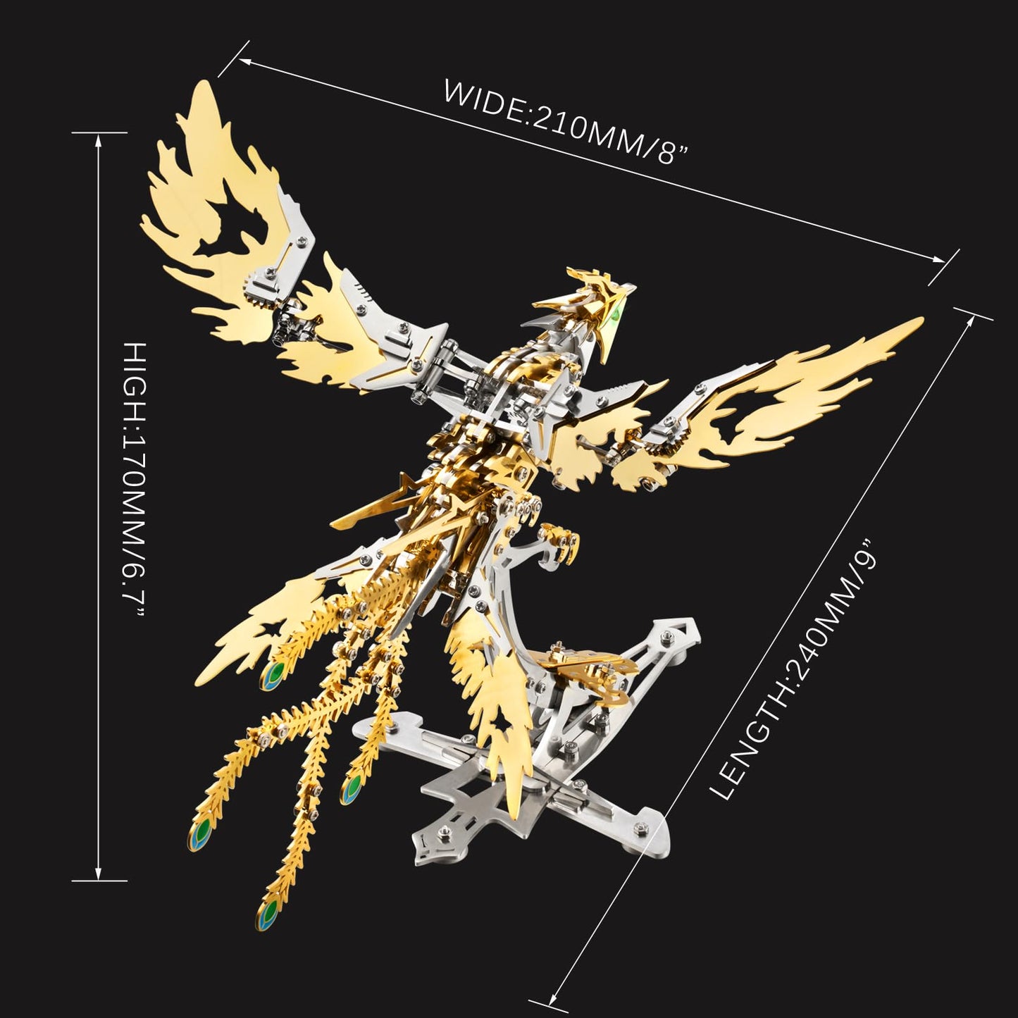 OreilleStar 3D Metal Ornithopter Puzzles for Adults Model Kits: DIY Assembly Mechanical Phoenix Stainless Steel Animal Bird Toy Building Block Birthday Gifts for Men Women (Gold Phoenix)