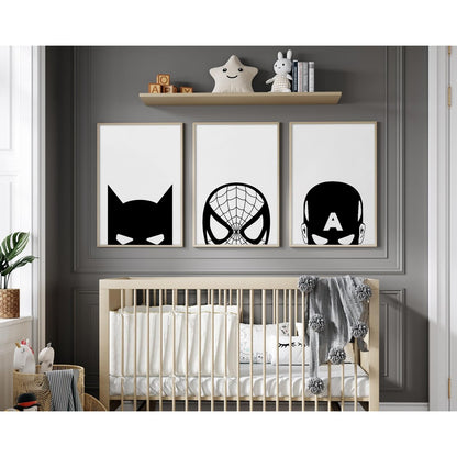 Baccone Spiderman Wall Art Boys Room Canvas Wall Decor Black White Wall Art Spiderman Pictures Painting Boys Posters Nursery Artwork for Living Room Bedroom 12x16 Inch Unframed Set of 3