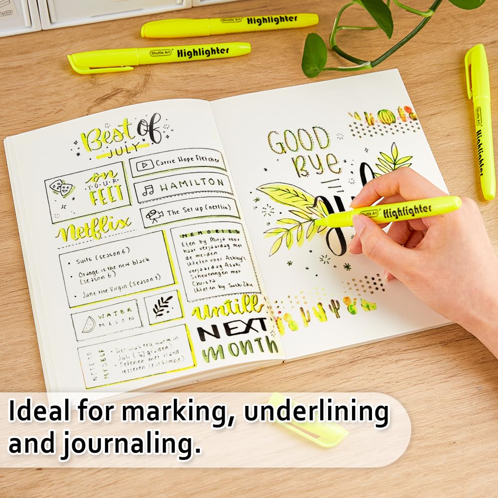 Shuttle Art 144 Pack Highlighters, Yellow Highlighter Pen Bulk with Versatile Chisel Tip Dry-Quickly Non-Toxic Highlighter Markers for Adults Teachers Students Highlighting in Home School Office