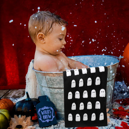 JarThenaAMCS 2 Pack Halloween Hand Towels 3D Black White Ghost Decorative Towel Spooky Boo Cotton Bathroom Towel for Kitchen Drying Cleaning, 29.5 x 13.7 Inch