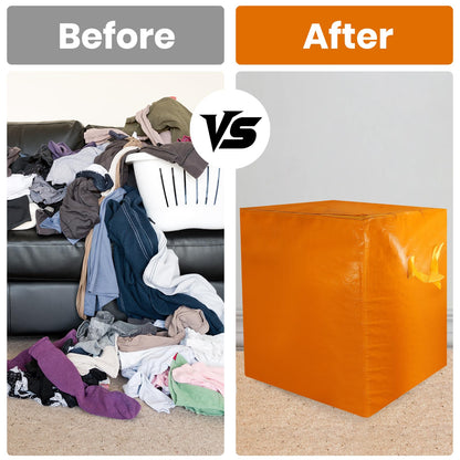 Kiolnoy 2 Pack 55-Gallon Heavy Duty Moving Bags, Large Storage Totes with Zipper, Alternative to Moving Boxes for Storage, Seasonal Clothes, Student Moving, College Dorm (Orange)