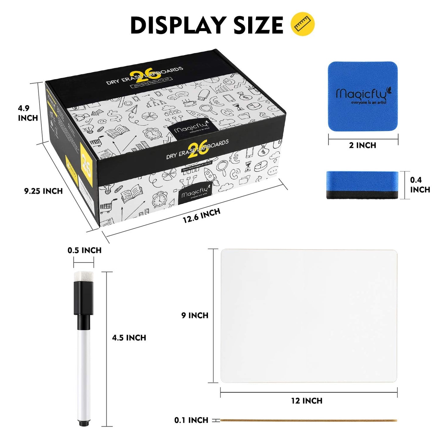Magicfly Small White Boards, Dry Erase Board Pack of 26, Mini Whiteboards 9x12 Inches Double-Sided White Boards Lapboards for Students Classroom Teachers School Supplies with 32 Pens and 26 Erasers