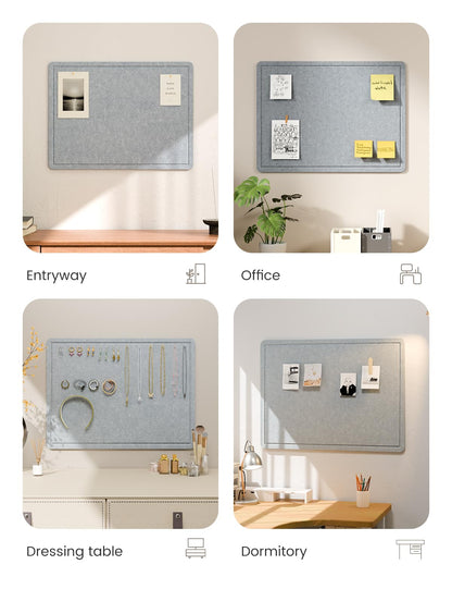 Fluxynara Bulletin Board, 23.6" x 17.5" Cork Board Alternative with 12 Safe Removable Adhesive Tabs, Foldable Felt Pin Board for Home Office, Classroom, Bedroom,Entryway for Walls—Blue Gray