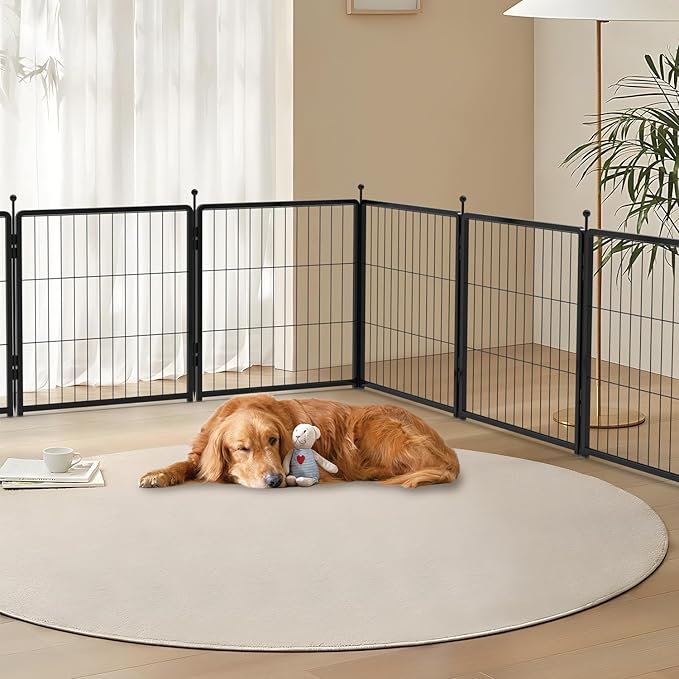 Dog Playpen 36 inch 8 Panels for Indoor & Outdoor Use – Heavy-Duty Metal Pet Fence with Ground Stakes, Rounded Ball Tops for Safety, Stable & Foldable Design, Easy to Assemble