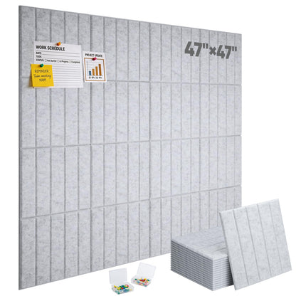 Corodo Large Cork Board Alternative - 48" x 48" Felt Bulletin Board with Pushpins & Adhesive Tabs, 16 Pack Tac Boards Tiles for Office Classroom Wall Decor, Wall Protector for Dart Board - Light Gray