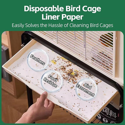 MANON ROSA Bird Cage Liner Papers,100pcs Disposable Non-Woven Parrort Cage Liner, Precut Absorbent Leakproof Bird Carrier Cleaning Birdcage Accessories (Square (15.7''L×15.7''W))