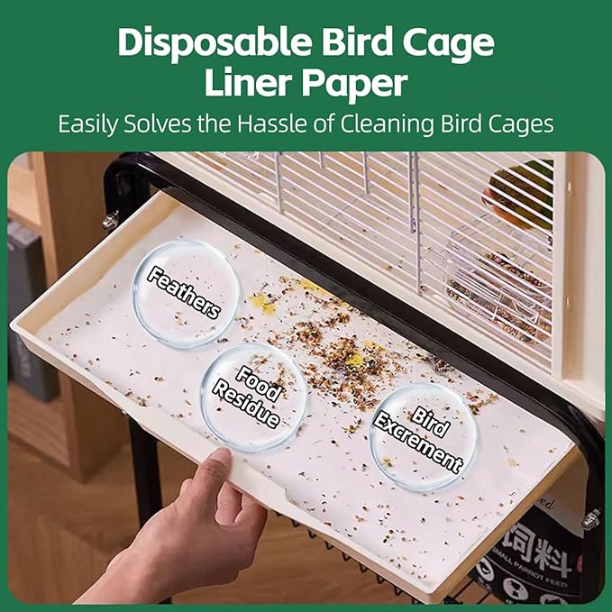 MANON ROSA Bird Cage Liner Papers,100pcs Disposable Non-Woven Parrort Cage Liner, Precut Absorbent Leakproof Bird Carrier Cleaning Birdcage Accessories (Rectangular (13.4''L×10.6''W))