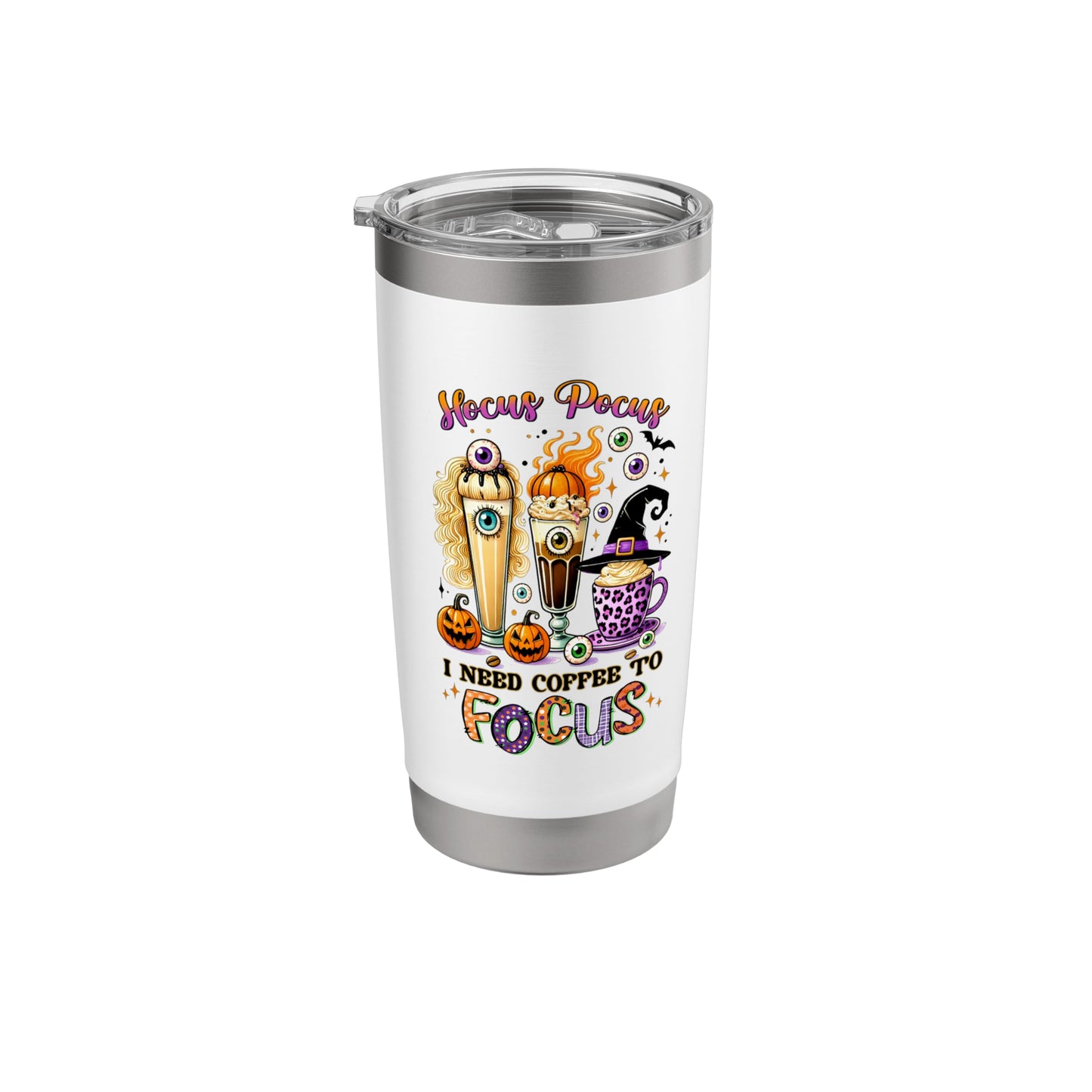 Halloween Hocus Pocus I Need Coffee To Focus Travel Bottle Stainless Steel Insulated Tumbler