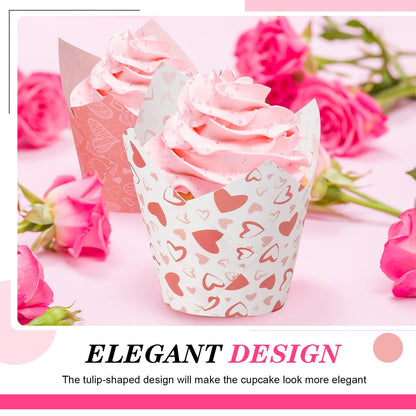 Havawish 500 Counts Valentines Day Tulip Cupcake Liners Love Baking Liners in Standard Size Heart Grease Proof Cupcake Wrappers Muffin Liner Holders for Baking Cups Wrapper for Party