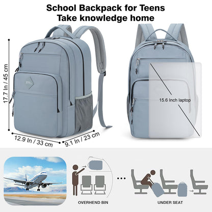Tzowla School Backpack for Teen Girs and Boys,15.6 Inch Laptop Bookbag for 14-18 Teenage,Lightweight Students Backpacks for College/Campus/High Shool,Water Resistant Casual Daypack(Grey)