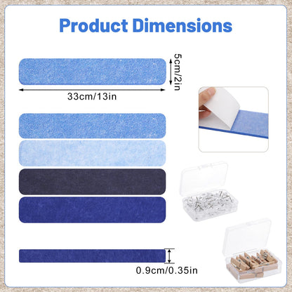 Thboxes 8 Pack Felt Bulletin Board Strips, 13x2 Inch Self Adhesive Felt Pin Boards with 50 Pushpins and 10 Wooden Clips Push Pins, Cork Board for Walls Home Office Decor(Serene Blue Mist)