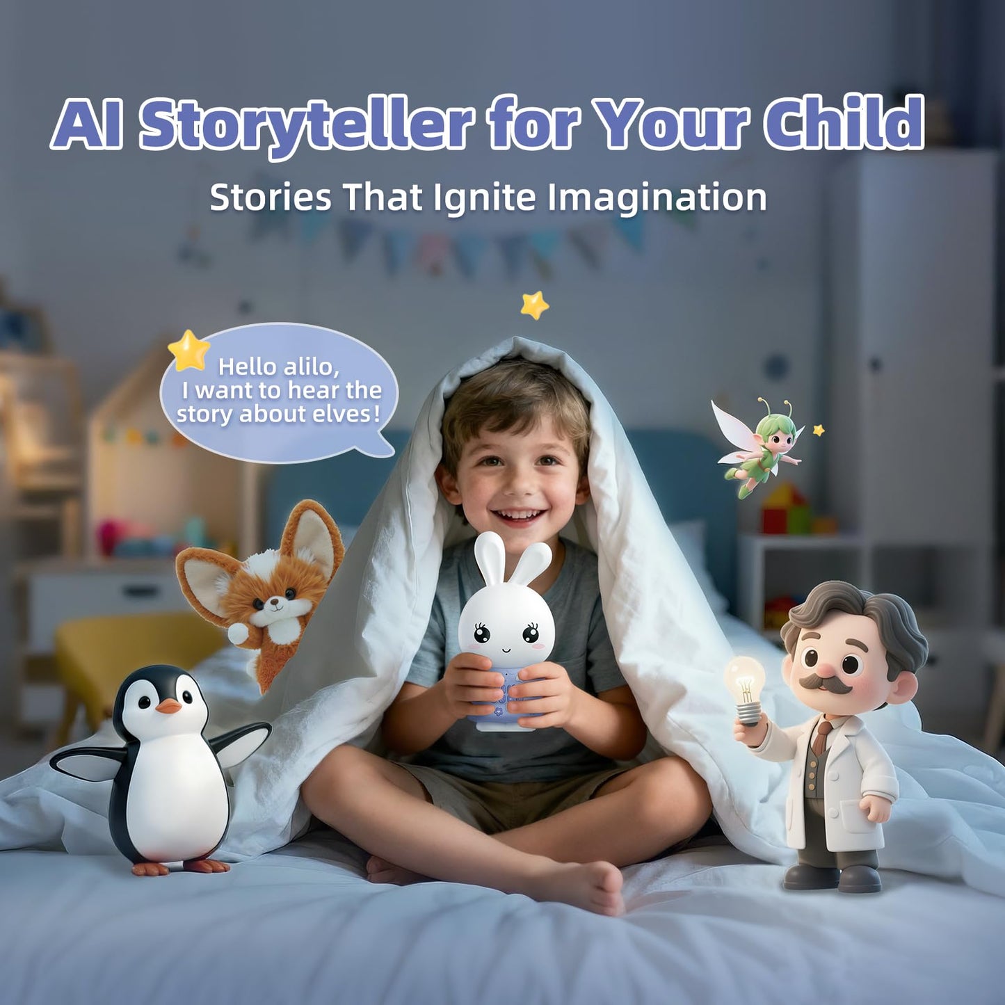 alilo AI Toys for Kids, Smart Companion with Real-Time Voice, 4 Agents & 91 Languages, Preloaded 48 Bunny English/50 Stories/66 Music/28 Lullabies/34 Classical Tunes, Bluetooth Speaker
