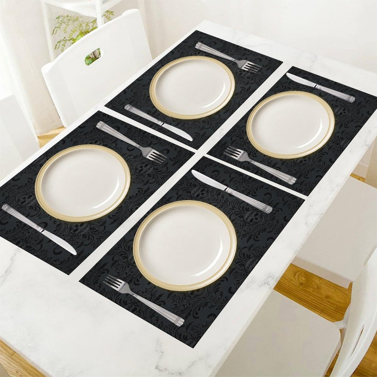 Placemats for Kitchen Dining Table Set of 4,Gothic Horror Skulls Printed Halloween Party Event Table Decoration Placemats 4 PCS, Style-23
