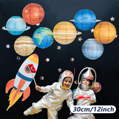 JIEFULL 8 Pcs Solar System Planet Paper Lanterns, 12 Inches Large Paper Lantern Planets Hanging Lanterns Space for The Room Ceiling Classroom Birthday Party Decorations