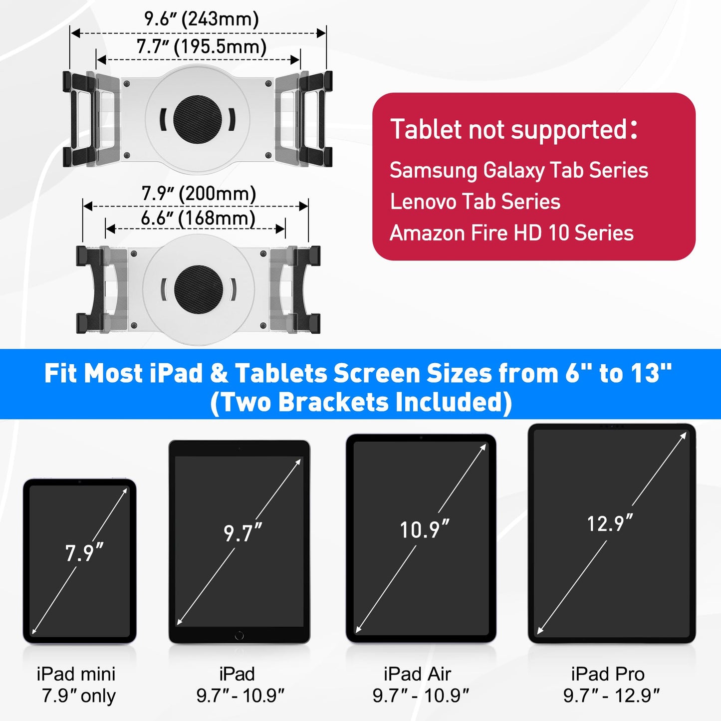 AboveTEK Retail Kiosk iPad Stand, 360° Rotating Commercial POS Tablet Stand, Fits 6"-13" (Screens) iPad mini Pro-Business Swivel Tablet Holder, for Store Office Reception Kitchen Desktop (White)