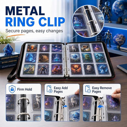 1008 Card Binder 9 Pocket, 3-Ring Trading Card Binder with 56 Page Removable Sleeves, High Storage Waterproof Trading Card Holder Collection Card Album Organizer Case for TCG Cards - Fire
