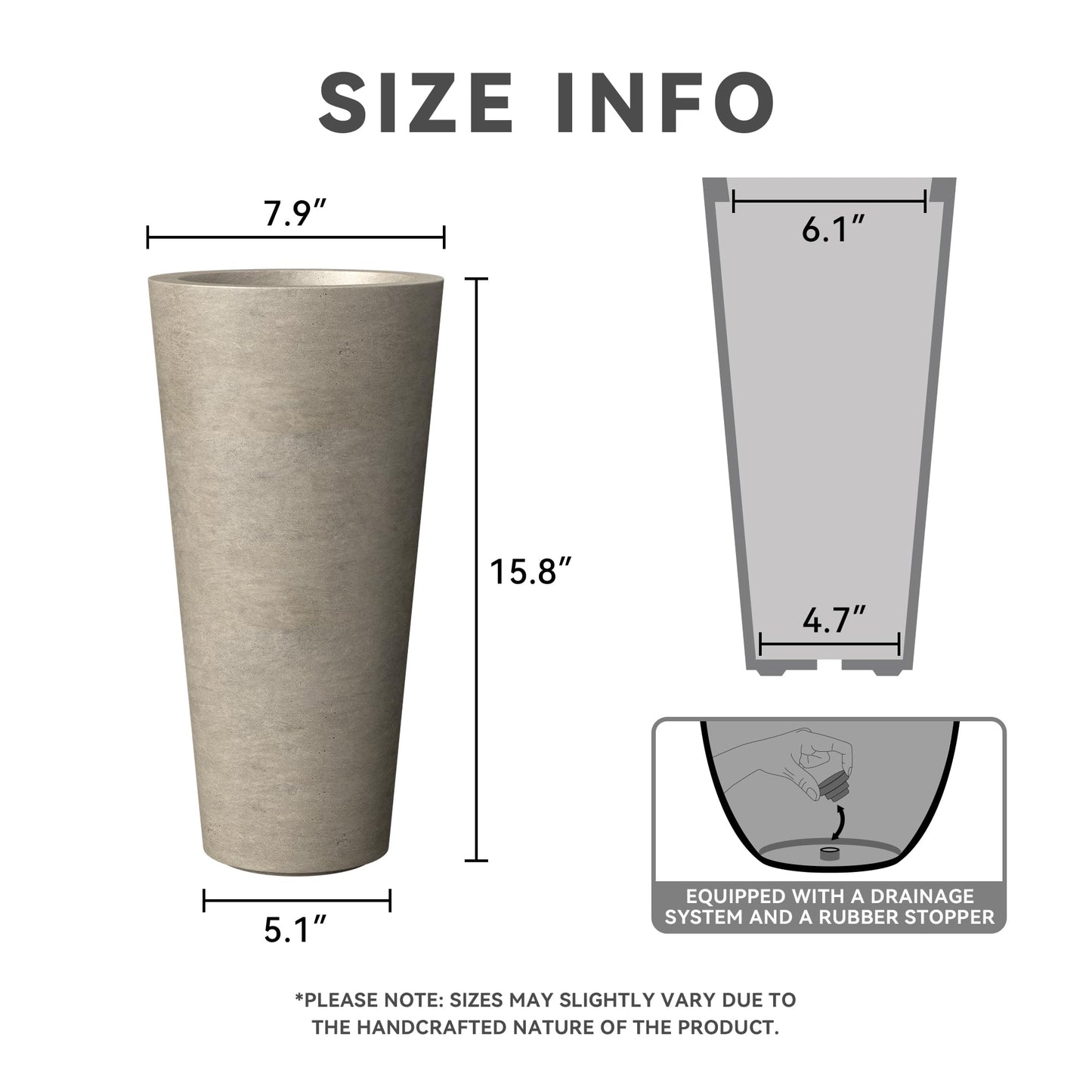 Kante Tall Concrete Planter, 15.8 Inch Height Large Flower Pot for Indoor Outdoor Plants, Suitable for Home, Patio, Garden, Porch, Weathered Concrete