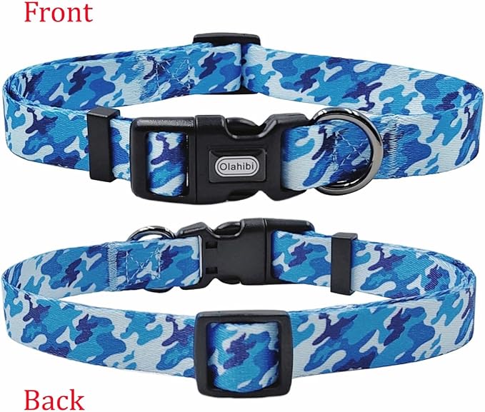 Dog Collar Leash Set, Camouflage Pattern, Polyester Material, Adjustable Collar and 5ft Matching Leash, for Medium Dogs.(M, Blue Camo)