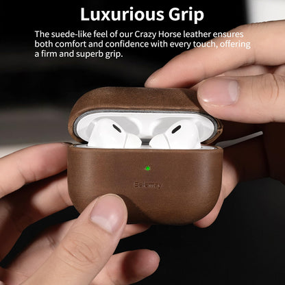 Belemay Handcrafted Crazy Horse Leather Case for AirPods Pro 3rd Gen (2025), Vintage Aesthetic, Two-Tone Effect, Unique Patina, Compatible with MagSafe, Compatible with Airpods Pro 3, Vintage Brown
