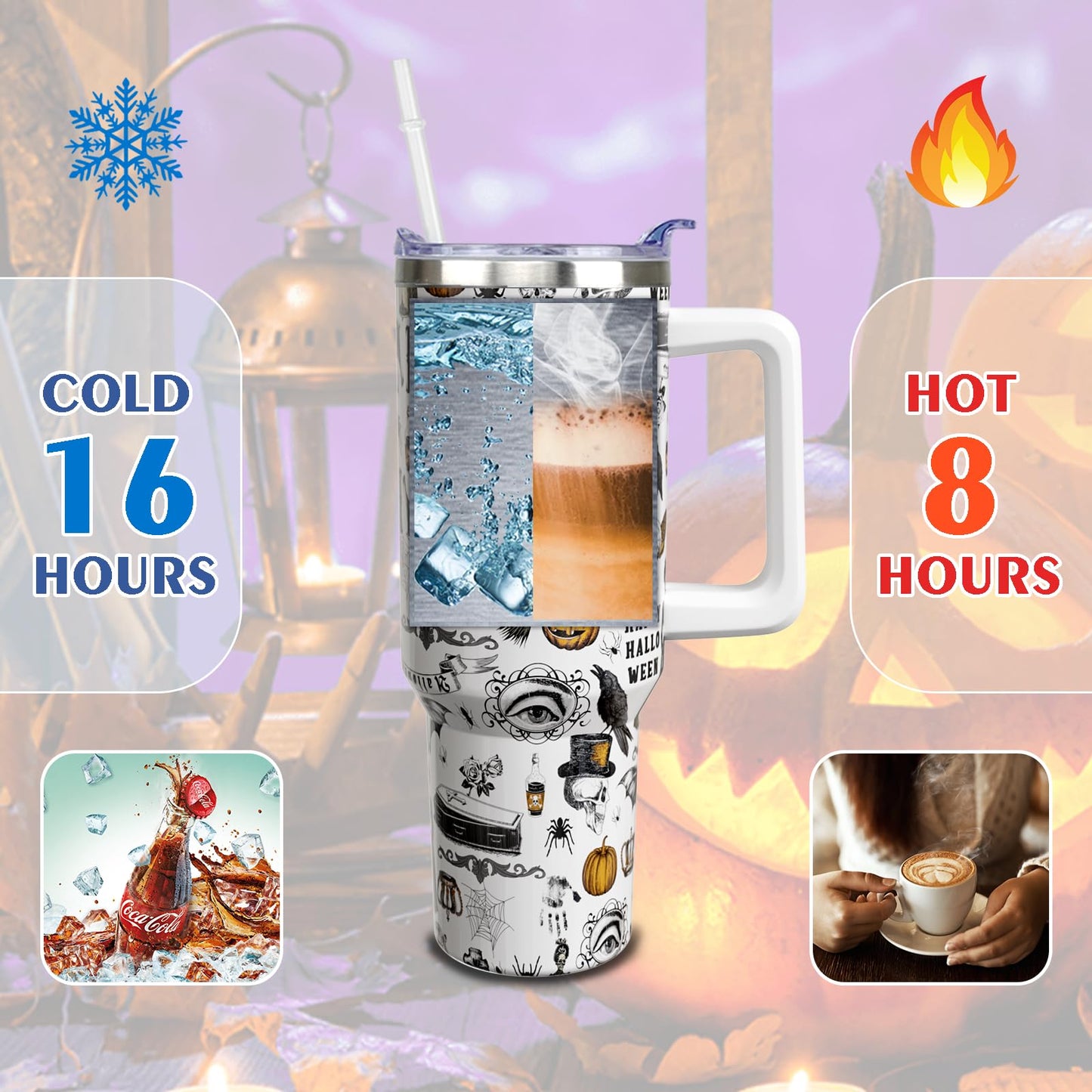 qoepfnsh Halloween Tumbler 40 oz Tumblers with Handle and Straw Goth Gothic Stainless Steel Insulated Coffee Cups Mugs Halloweens Gifts Stuff for Women Girls