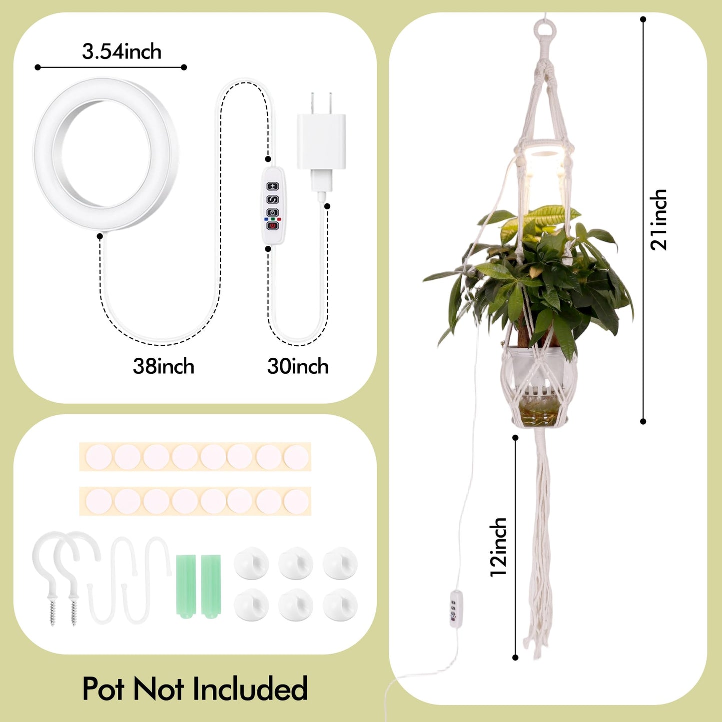 Lazukes 2 Pack Hanging Plant Grow Lights for Indoor Plants with Timer, Wall Mounted Full Spectrum Pendant Growing Light with Macrame Plant Hanger, Ceiling LED Planta Luz for Potted Plants Home Decor
