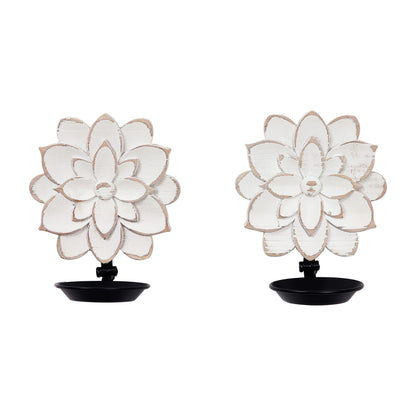 Farmhouse Candle Sconces Set of Two, Handcarved Wall Candle Holders Decorative, Flower Pattern, Distressed Finish Rustic Candle Holder Wall Decor for Living Room, Hallway