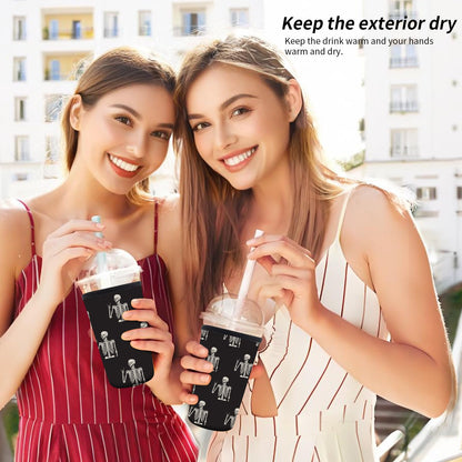 AMZXCFGL 3 Pack Reusable Neoprene Insulator Sleeve for Iced Coffee Cups, Cute Funny Coffee Cup Sleeve, Universal Fit 16-32oz Cups for Hot Cold Beverages Cute Skull