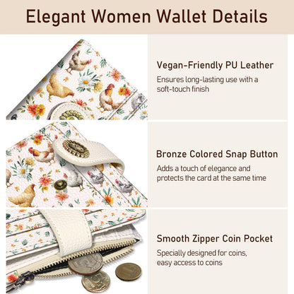 Kelvoris Roosters Chicken Small Rfid Women Wallet Bifold Zipper Coin Pocket PU Leather Compact Cash Credit Card Holder Travel Wallet for Female Ladies Teen Girls 1 ID Window 10 Card Slots