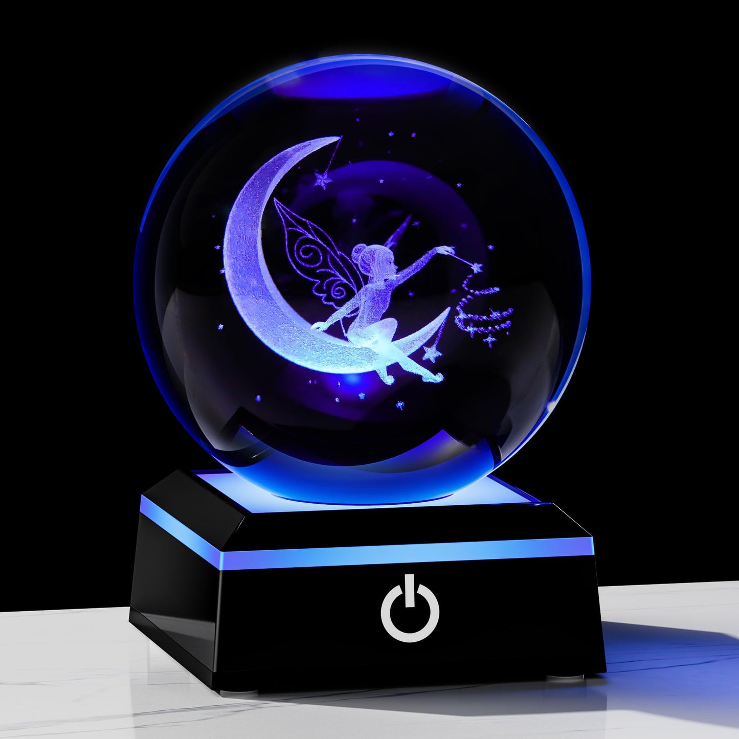 Qianwei Moon Fairy 3D Crystal Ball Laser Engraved Fairy Glass Ball Fairy Night Light Decorative Globes 3D Crystal Moon Sphere Fairy Gifts for Girl Her Fairy Lover