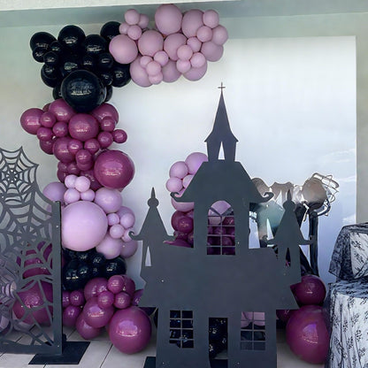 148 Pcs Halloween Balloon Arch Garland Kit, Pastel Pink Purple Black Halloween Birthday Party Decoration Stripe Skull Foil Balloons for Skeleton Haunted Yard Indoor Outdoor Spooky Party Supplies