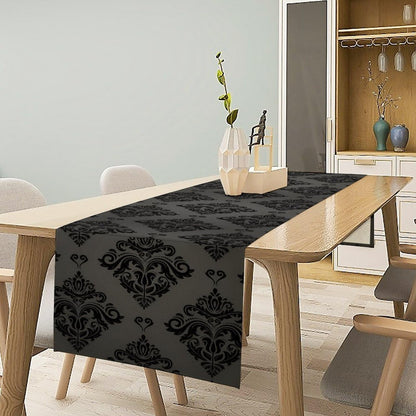 Halloween Table Runner, Classic Black Damask Print Table Runner for Holiday Party Kitchen Dining Decor, 13x70 Inch