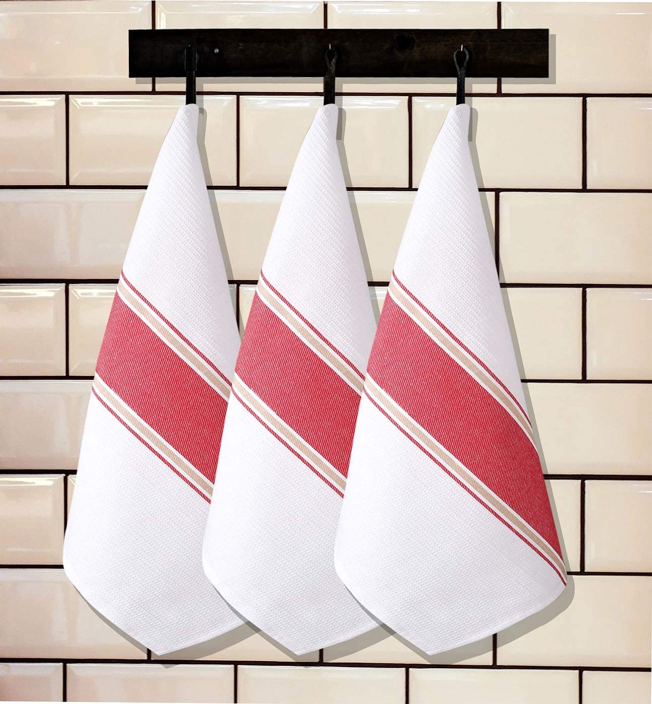 Goroly Home 100% Cotton Kitchen Dish Towel Set of 6 Pack, Highly Absorbent Quick Drying, Machine Washable and Reusable Ultra Soft Tea Towel with Hanging Loop for Cleaning Dishes, 20x28 Inch Red