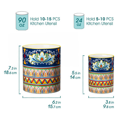 vancasso SIMI Utensil Holder, 7.3"+5.5" Porcelain Kitchen Utensil Holder for Countertop, Bohemian Kitchen Utensil Organizer for Spatulas, Spoons, Decorative Counter Utensil Crock, Celestial Harmony