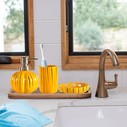 Ceramic Bathroom Accessories Set of 3, Thanksgiving Pumpkin Bathroom Decor, Fall Bathroom Sets Complete -Toothbrush Holders, Soap Dispenser, Soap Dish, Bathroom Organizer for Countertop