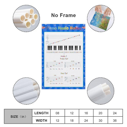 LINWDSB Music Notes Poster - Learn How to Play Piano - Notes Chart - Instructor - Music Classroom Unframe style-2 12x18inch(30x45cm)