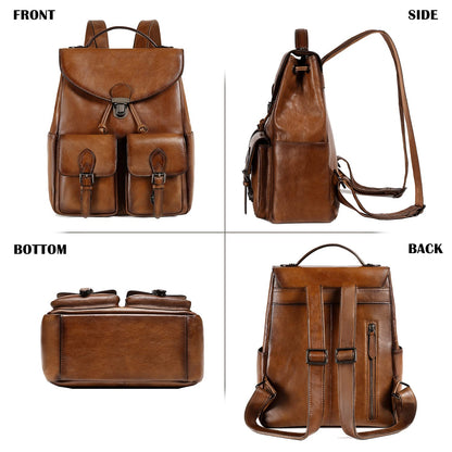 COOLCY Women Vintage Genuine Leather Backpack Purse Fashion Rucksack Practical and Stylish Retro Daypack Bag (Brown)