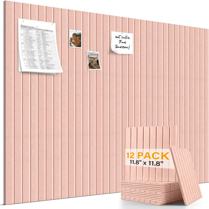 Large Felt Bulletin Board，47.2" x 35.4" 12 Pack Cork Board Alternative for Walls,Felt Wall Tiles for Office & Home Decor,Pin Board with 30 Pcs Pushpins and 72 Adhesive Tabs-Pink