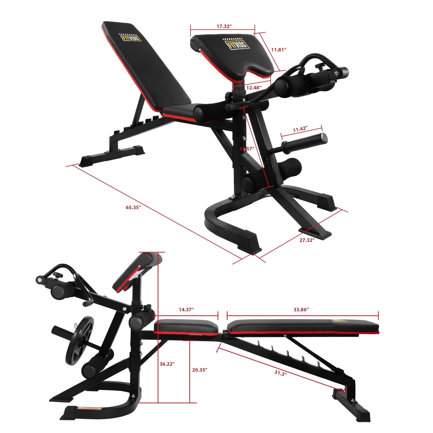 Fitvids Adjustable Weight Bench, Workout Bench for Home Gym, Adjustable 6 Position Utility Bench with Leg Extension and Preacher Pad, Leg Extension and Curl Machine, Multiple Styles