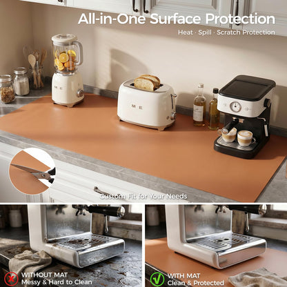 Promattoo 1.6mm Thick Leather 17x54 Inch Non-Slip Mat, Waterproof Countertop Protector, Dinner Table Runner/Cabinet Top Cover, Caramel Brown