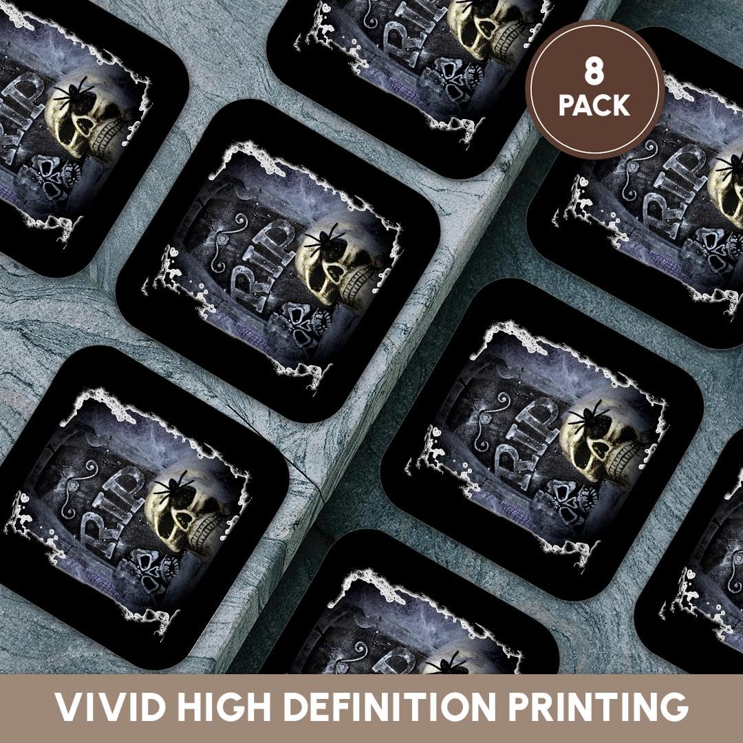 3dRose cst_28314_2 Grave Marker and Skull Halloween Design Coasters, Set of 8