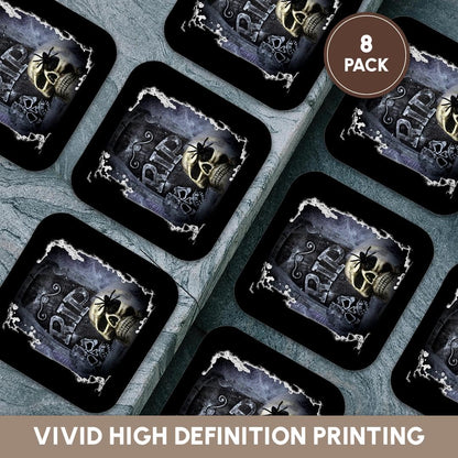 3dRose cst_28314_2 Grave Marker and Skull Halloween Design Coasters, Set of 8