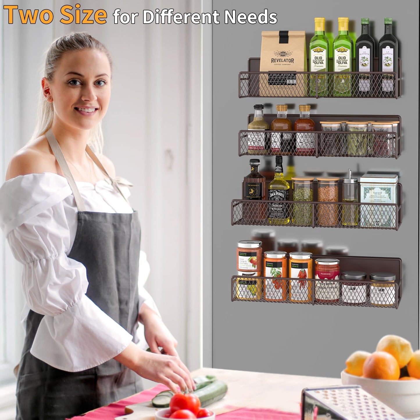 Magnetic Spice Rack for Refrigerator, 6 Pack 100% Metal Strong Magnet Shelf, Space Saving Spice Organizer, Home Kitchen Laundry Room Storage Organization W/ Paper Towel Holder, Utensils Racks (Grey)