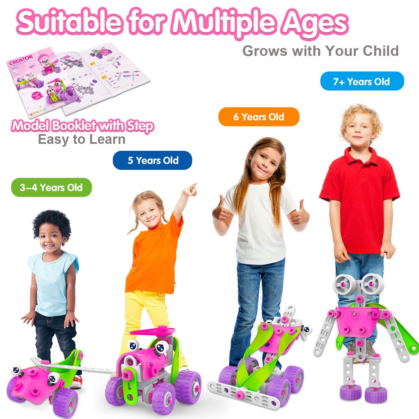 STEM Toys for 4 5 6 7 8+ Year Old Girl Birthday Gifts Pink Educational Building Toys for Kids Ages 4-8 5-7 8-10 Stem Kits Activities Construction Toys for Girls 4-6 6-8 Engineering Creative Games