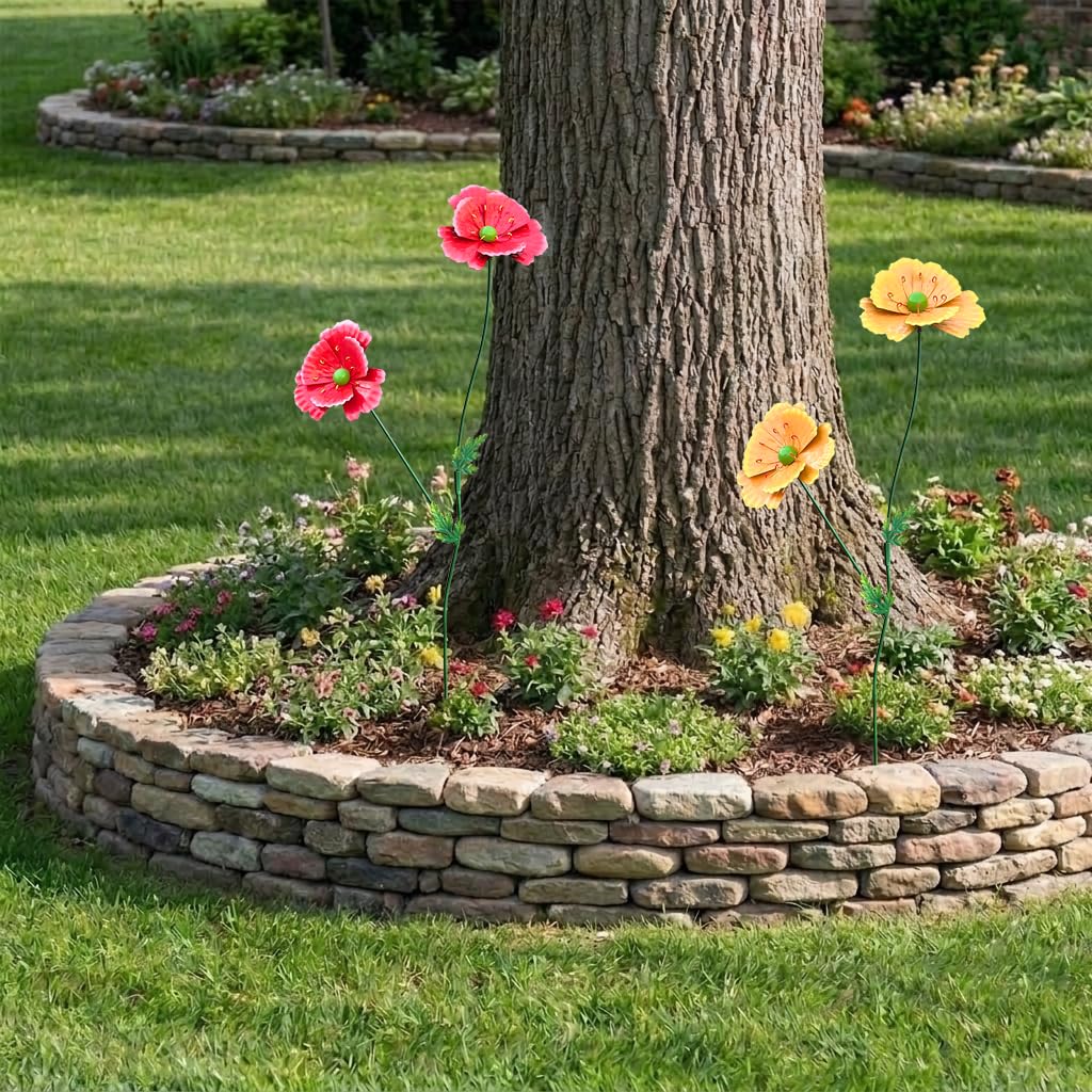 WKHOMEDECO Metal Flowers for Outside, 30" Tall 2-Pack Decorative Garden Stakes - 3D Double-Layer Iron Flowers, Metal Flowers Outdoor Decor for Garden Yard & Patio