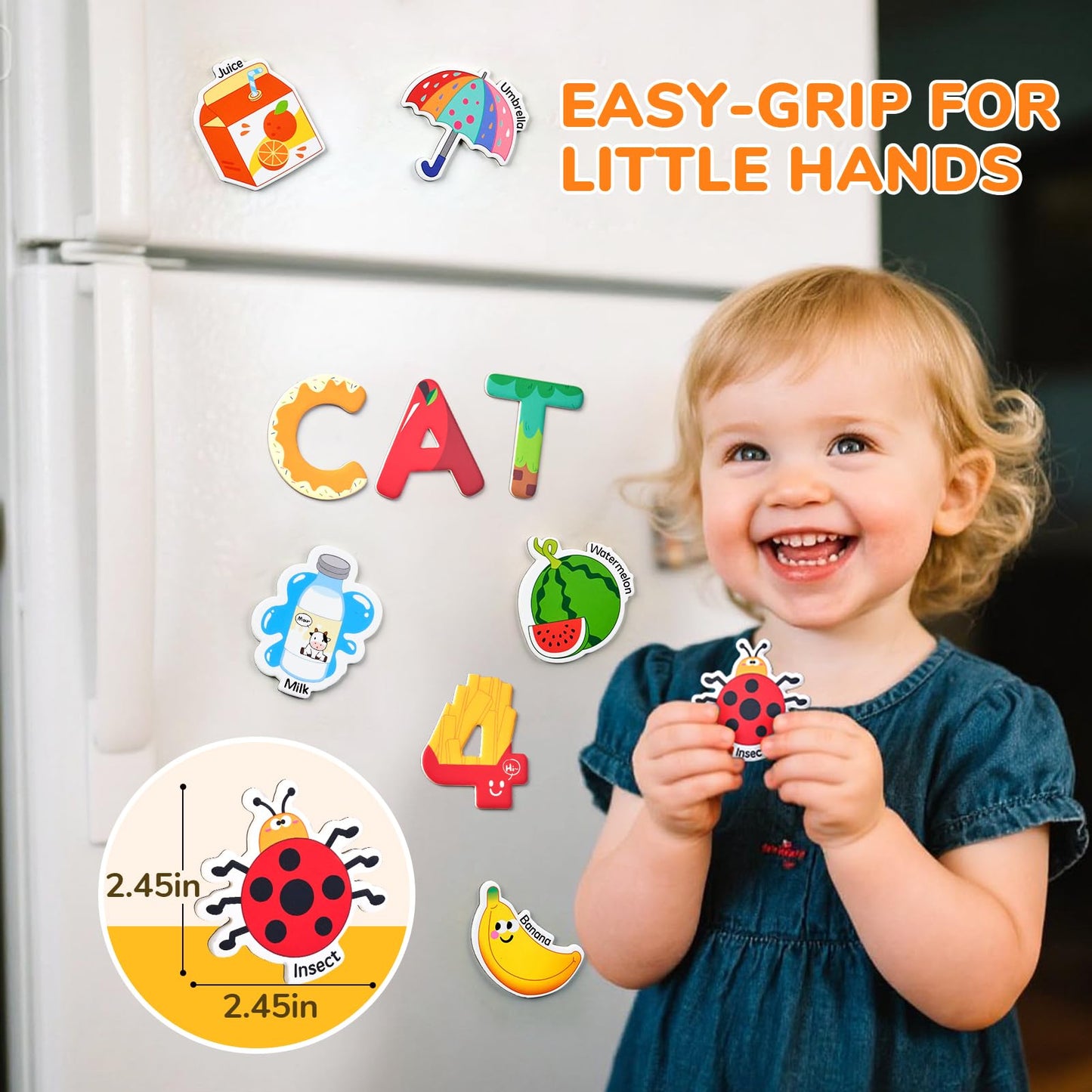 JoyCat Kids Magnets – 26 Cute Objects, Alphabet Uppercase Letters, and 0-9 Numbers, Math Fridge Magnets for Toddlers, Fun Educational Spelling Learning Gift for Toddlers & Kids